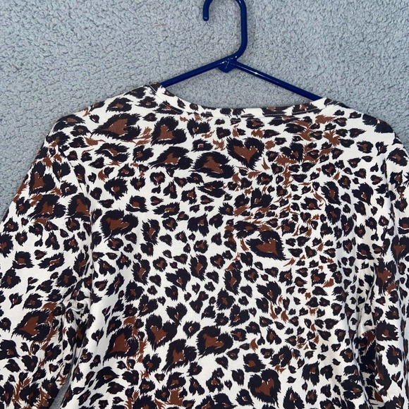 Additions by Chico's Top Womens 2 White Brown Heart Pattern Long Sleeve Casual - Picture 3 of 13